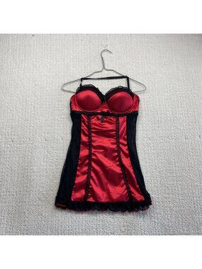 Y2K Native Initmates Babydoll Slip Dress Sz 38C Red / Black Witchy Grunge Goth